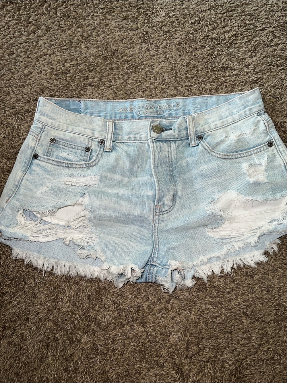 American Eagle Outfitters Light Blue Distressed Denim Cutoff Shorts